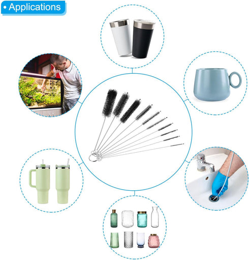 PATIKIL 8.3" Straw Cleaner Brush Set, 10 Different Diameter Stainless Steel Nylon Pipe Wire Cleaning Brush for Lab