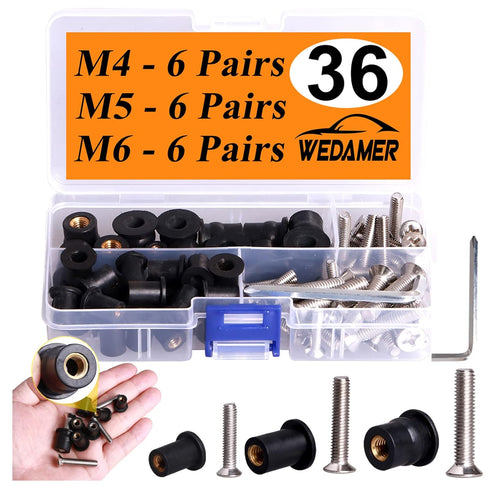 18 Pairs M4 M5 M6 Neoprene Well Nuts with Stainless Steel Screw M5 Rubber Well Nuts Kayak Brass Copper Bolts Well Nut Kit for Kayak Motorcycle Boat Marine Windscreen Accessories (M4 M5 M6)