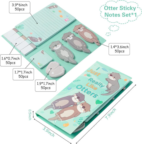 I Just Really Like Otters Sticky Notes Set, 550 Sheets, Cute Cartoon Otters for Back to School Supplies