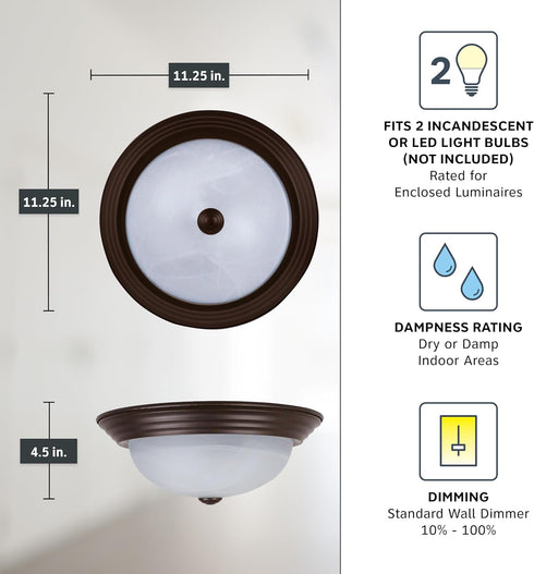2-Lights 11 Inch 1257S-ORB-AL DESIGNERS FOUNTAIN Reedley Flush Mount Ceiling Light, Lighting Fixture for Kitchen