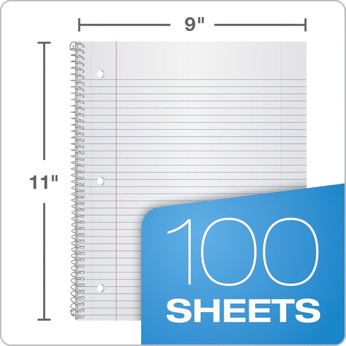 Oxford Spiral Notebooks, 1 Subject, 100 Sheets, College Ruled Paper, Durable Plastic Cover, 3 per Pack, Red, Black, Blue