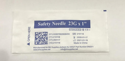 BH SUPPLIES Safety Needle 23G x 1" Box of 100