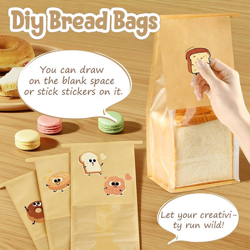 50 10.2 6.3 5.1 Inches Packaging Pcs Bread Bags for Homemade Bread Sourdough, * * Bakery Bags with Window Reusable Tin