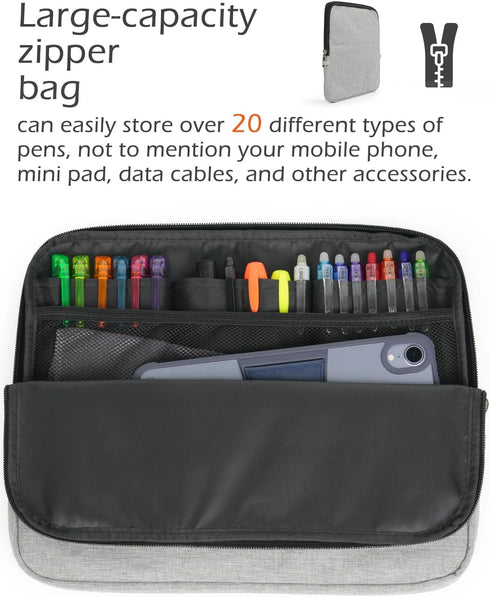 Folio Cover Compatible with Rocketbook Spiral Notebook, Large Capacity Removable Zipper Storage Pouch, Gray, Letter Size
