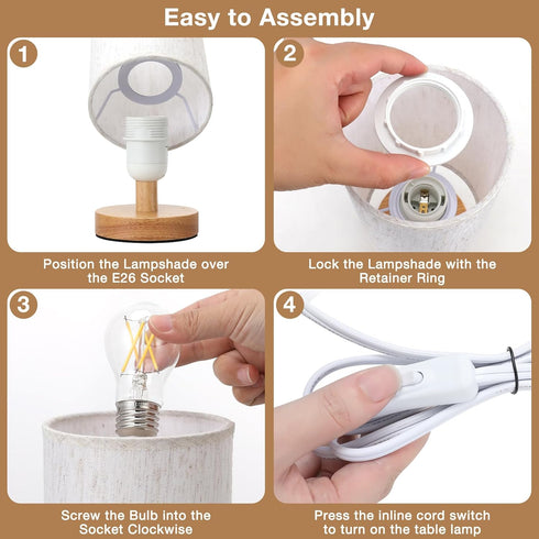 Set 2 3000K A15 Set 2, 9" Fenmzee Small Lamps of - Inline Control, Bedside Table Lamp for Bedroom with LED Blub, Easy