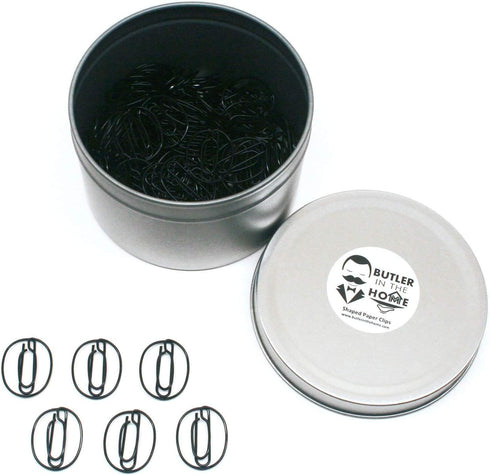 Butler in the Home 100 Count Black Paper Clips for A-Z Alphabet Letters or 0-9 Numbers, Gift Box Included