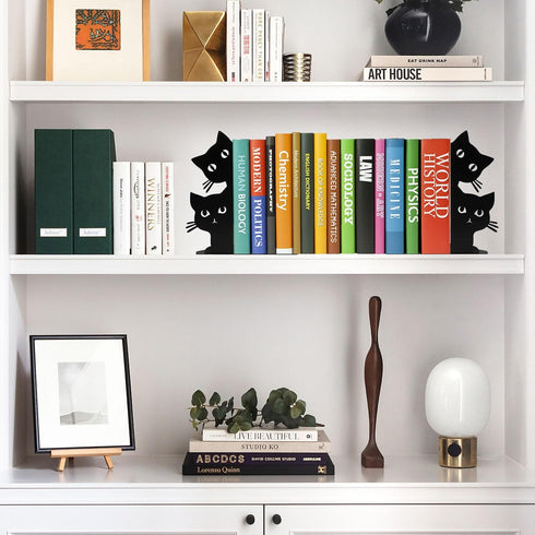 Peeping Cat Bookends for Shelves Decorative, Metal Book Ends for Heavy Books Book Stopper for Office Home Cute Desk