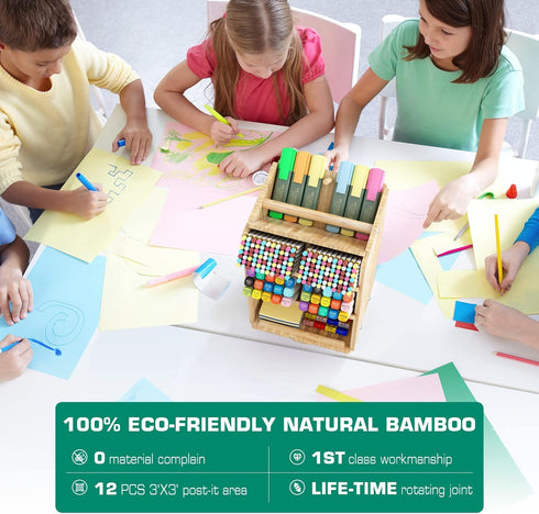 Bamboo Desk Organizer Storage Accessories, Ultra-large 13 Compartments, Easy DIY Assembly, Rotating Desktop Organizer