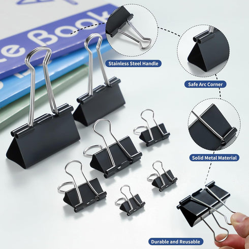 BainGesk 210 pcs Binder Clips Assorted Sizes, X Large to Micro Metal Paper Clips for Office Home School Supplies
