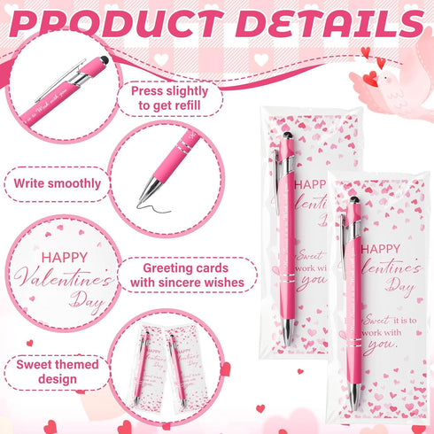 wearage 24 Set Valentine's Day Appreciation Pen Gifts Bulk with Thank You Cards Team Gift Ballpoint Pen for Valentines