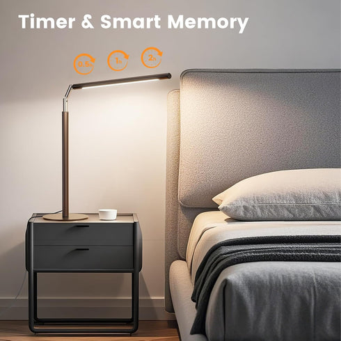 16" 15W, 1200LM, Dimmable Brown LED Desk Lamp - Foldable Metal Desk Light with Base, Color Changing Table Lamp