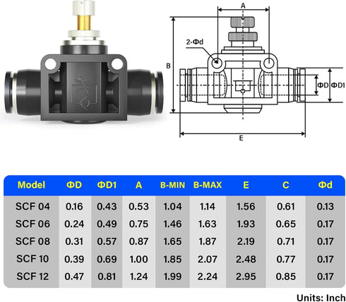 TAILONZ PNEUMATIC 4mm Tube OD Air Flow Control Valve with Push-to-Connect Fitting, in-Line Speed Controller Union Straight SCF-4 (Pack of 1) by TAILONZ PNEUMATIC