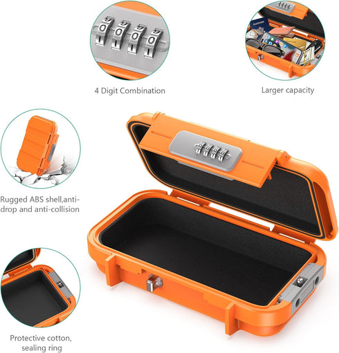 ORIA Portable Security Case - Anti-Theft Waterproof Beach Safe Lock Box with 4-digit Combination Code, Orange