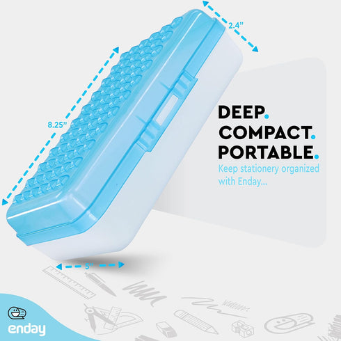 Enday Pencil Box Blue, Plastic Small Dots Pencil Case, School Storage Utility Supplies Box Organizer (1 PK)