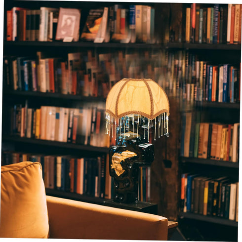 Gatuida Vintage Victorian Tassel Fabric Lampshade with Base Unique Scalloped Table and Floor Lamp Cover Classic Cloth