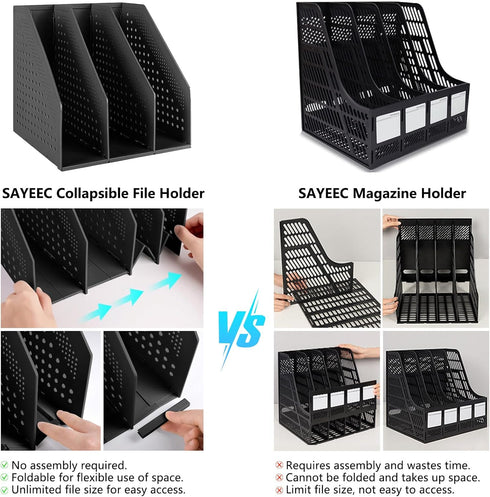 SAYEEC 2Pcs Collapsible Plastic Magazine File Holder, Sturdy Upright Desktop Organizer for Office, School, Home (3