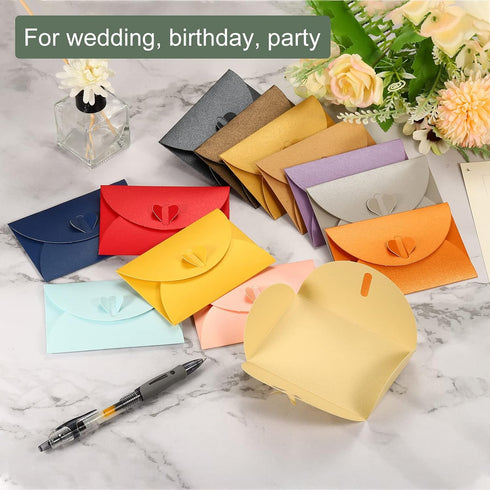 YOKIVE 50 Pack Mini Envelopes, Heart Shaped Clasp | Small Gift Card Holder for Weddings Parties