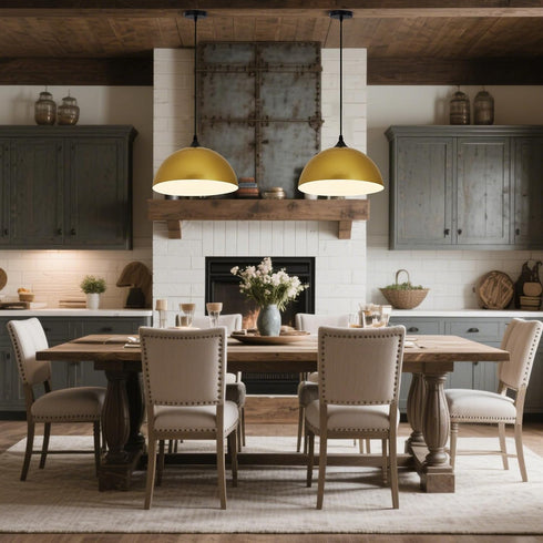 2-Pack 11.8" E26 Tomshine Gold Pendant Lights Kitchen Island, Brushed Brass Dome Hanging Lamps with White Interior