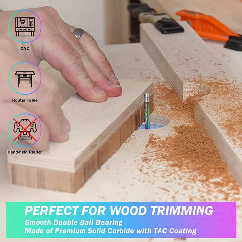 BINSTAK 1/4 1/4 Woodwork(1/4" Upcut Spiral Flush Trim Router Bit Shank Carbide Spiral Router Bits with Bottom Bearing
