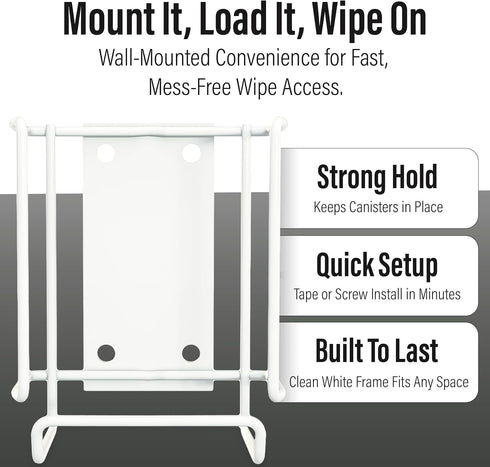 6.5 Inches, WIPESPLUS Wall Bracket Wipes Canister Holder with Screw and Tape Mounting Hardware for Supermarkets