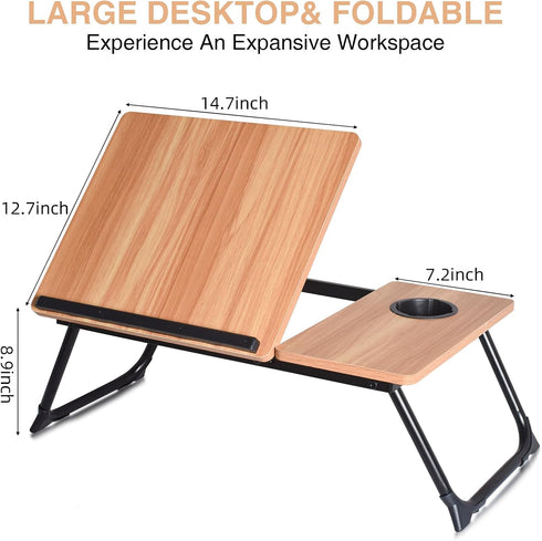 LapDesk Pro Adjustable Laptop Desk for Bed & Couch, Portable Foldable Bed Tray Table with Cup Holder, Laptop Stand