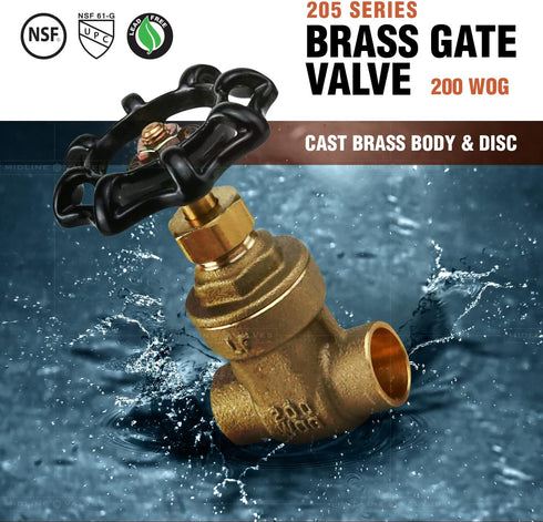 MIDLINE VALVE 427D334 Gate Valve, Lead-Free, 1-1/2 in. Sweat Connection