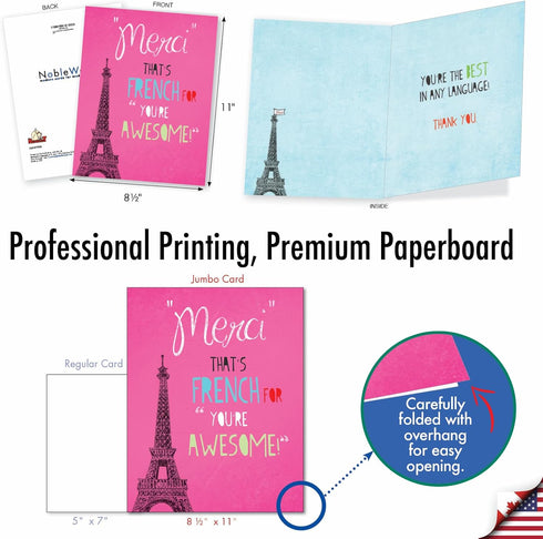NobleWorks Thank You Card with Envelope (XL 8.25 x 9.75 Inch), Floral Paris, All Occasion Notecard