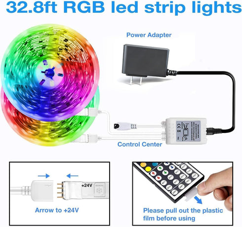 32.8ft DAYBETTER Led Strip Lights Kit with Remote and Power Supply Color Changing