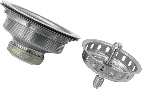 Spin and Seal Kitchen Basket Strainer, Solid Stainless Steel, Fits 3-1/2"-4" Universal Fit