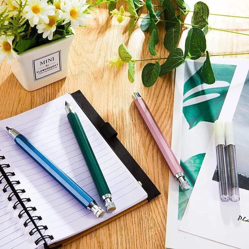 Professional Art Sketch Mechanical Pencil, 5.6mm Metal Drawing Pencil with 4 2B 4B 6B 8B Lead Sets (Black)