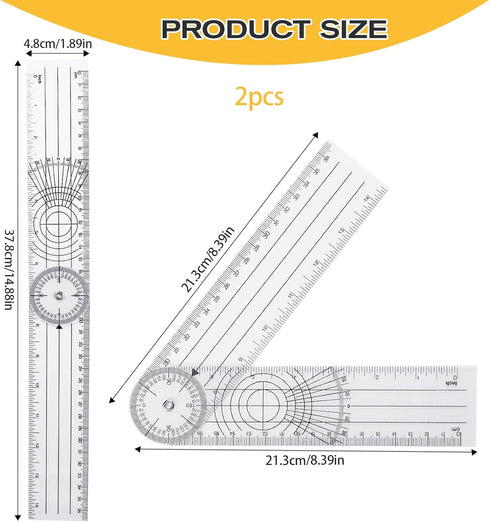 2Pcs Clear Plastic Goniometer - Quick Angle Protractor Angle Finder with 360 Degree Rotation Measuring Tool