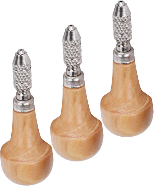 3 Set Pin Vise Chuck, Wooden Handle Pin Vise Set for Jewelry Production Making Tool