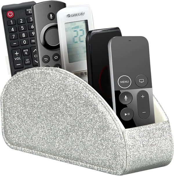 Remote Control Holder - Leather Desk Organizer for Living Room, Bedside Storage for Remotes and Supplies
