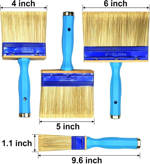 Heavy Duty Professional Stain Brush 3 Pack (4,5,6 inch) - Double Thick 1.18 inch Paint Brushes for Walls, Fence