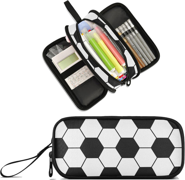 XUWU Soccer Ball Large Capacity Pencil Case, 3 Compartment Pencil Pouch for Office School, Large Storage Bag