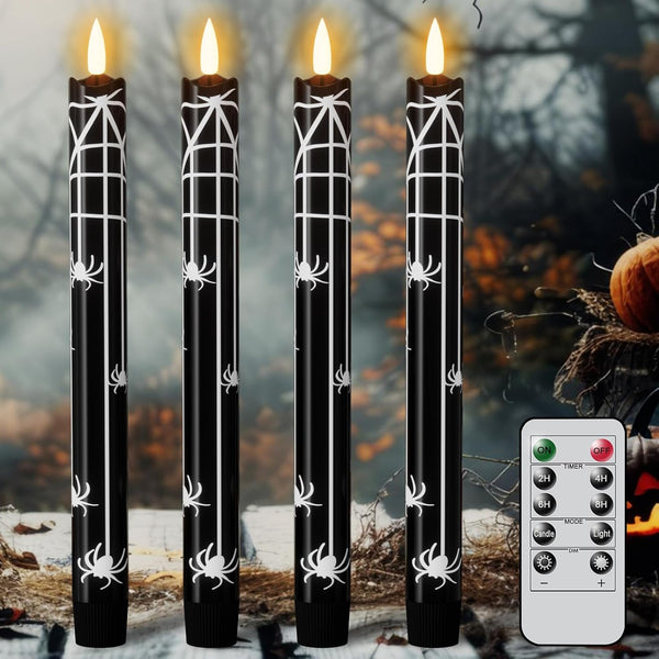 Eldnacele Halloween Flameless Flickering Taper Candles with Remote and Timer, Battery Operated