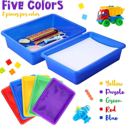 Hoteam 10 Pcs Flat Storage Tray Organizer, Letter Size Plastic Bins for Classroom Art Activity