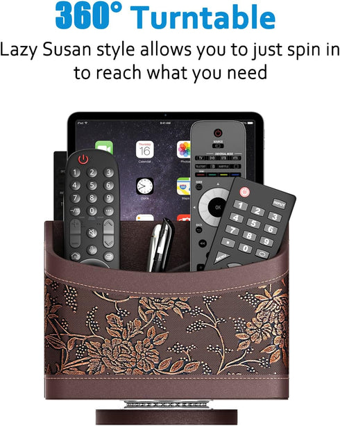 Thipoten Leather Remote Control Holder Caddy for Table, Organizer for TV Controllers, Phone & Office Supplies (Retro)