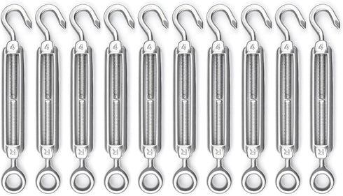 Muzata 10 Pack M4 Turnbuckle Hook and Eye Turnbuckles for Cable Wire, T304 Stainless Steel Heavy Duty Tensioner Kit