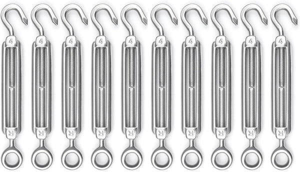 Muzata 10 Pack M4 Turnbuckle Hook and Eye Turnbuckles for Cable Wire, T304 Stainless Steel Heavy Duty Tensioner Kit