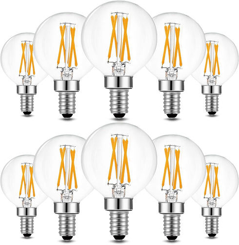 BRIMAX 10 Pack G16.5 Light Bulbs, Dimmable 4W E12 LED, 2700K Warm White, Flicker Free for Ceiling Fans