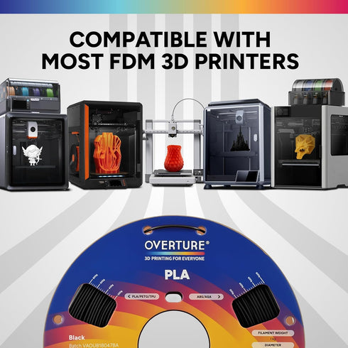 1.75mm, 3D 1kg (2.2lbs), 0.02 mm, 3D 1-Pack) OVERTURE PLA Filament Neatly Wound Printer Filament Spool Dimensional