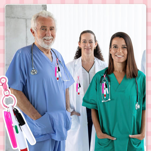 Sibba Nurse Pen Set - Mini Highlighter, Nurse Pen Badge Marker with Nursing Keychain Clip, Pink Correct Supplies
