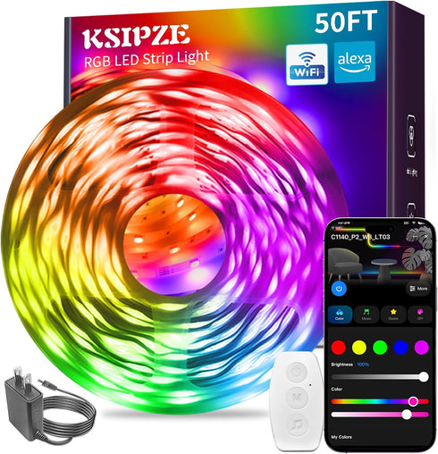 KSIPZE LED Strip Lights 50FT, RGB LED Lights for Bedroom, Smart APP