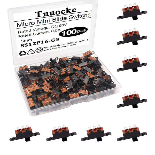 100PCS 3mm High Knob Vertical Micro Mini Slide Switches, 3 Pin 2 Position SPDT with Screw Hole Latching Toggle Switches