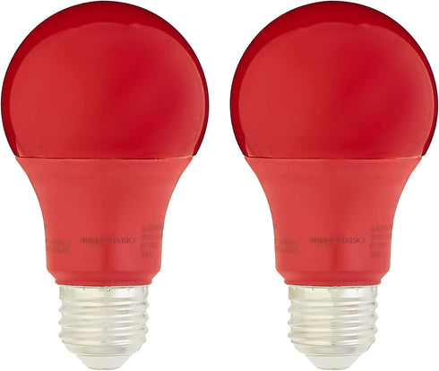 Amazon Basics A19 Red Color Party LED Light Bulbs, 60W Equivalent, 9W