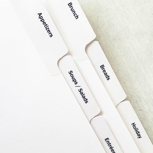 PRE-PRINTED RECIPE BINDER INDEX TAB DIVIDERS – SETS of 10 for Organizing Your Recipe Book
