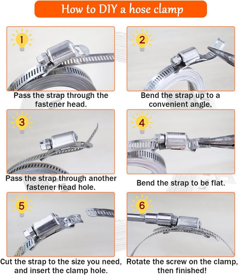 DIY Hose Clamps 12FT 304 Stainless Steel Metal Strap, 8PCS Stronger Fasteners Assortment Kit