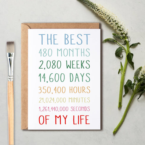 OystersPearl 40Th 40 40 The Best My Life Card - Anniversary Card - Sweet Anniversary Card For Him Or Her - The Best