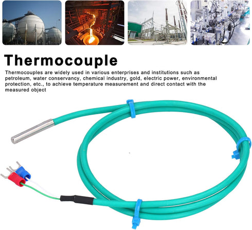 K Type Thermocouple, Waterproof Silicone Temperature Sensor with Soft Cable, Green 5x30mm Stainless Steel Probe